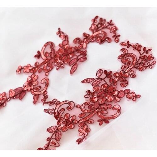 8Colors 30X17cm Delicate Glitter Wedding Veil Head Ornaments Lace Applique Lace Trim with Sequin Embroidered DIY Lace Accessorie