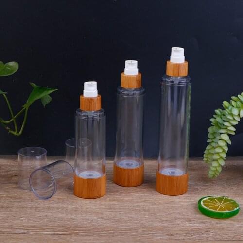 1PCS Eco-friendly Bamboo Empty Airless Vacuum Pump Bottles For Makeup Cream Serum Lotion Skin Care 20/30/50/80/ 100/120ml