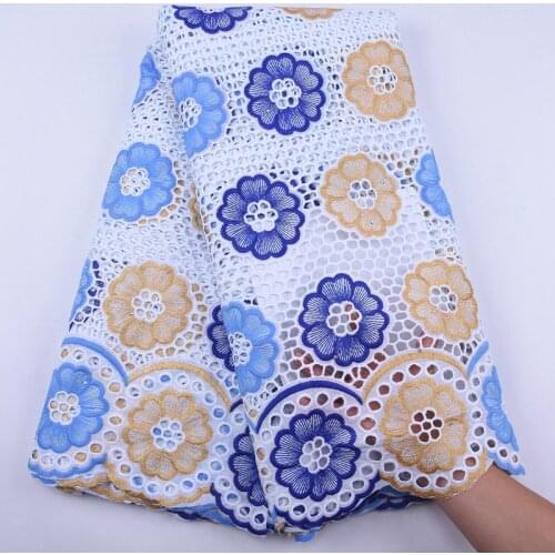 White Blue Gold African Lace Fabric 2020 High Quality 100% Cotton Lace With Holes Nigerian Swiss Voile Lace In Switzerland S1963