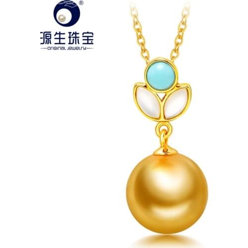 YS Real 18K Gold Au750 Gold Oyster Shell 10-11mm Natural Saltwater South Sea Pearl Pendant Necklace