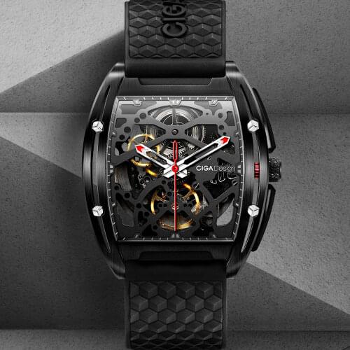 CIGA DESIGN Mechanical Watch Mens Watches Top Brand DLC Technique Waterproof Clock Business Male Wristwatch Spare Silicone Strap