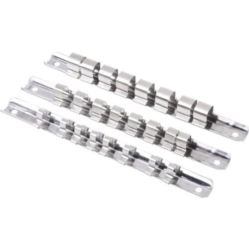 Socket Rack Holder 1/4" 3/8" 1/2" with 8 Clips On Rail Tool Organizer Storage