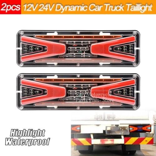 Pair 12/24V Dynamic Universal Car Truck Rear Taillight Warning Light Signal Steering Brake Reversing Traffic Waterproof Fog Lamp