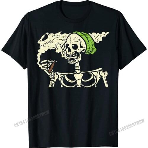 Smoking Skeleton Joint Funny Weed Pot Cannabis Halloween T-Shirt Adult Prevalent Europe Tops & Tees Cotton T Shirt Unique