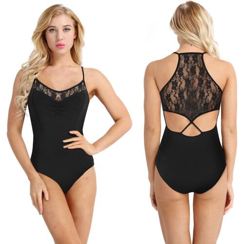 Hot Women Adult Lace Floral Criss Cross Ballet Leotard Built In Shelf Bra Leotard Female Gymnastics Bodysuit Ballerina Dancewear