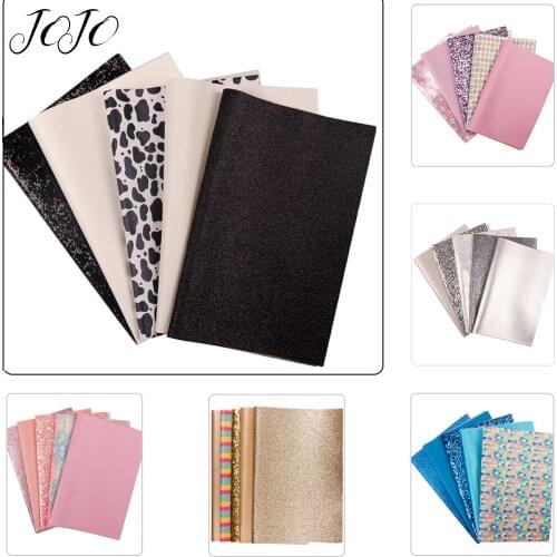 JOJO BOWS 22*30cm 5pcs Glitter Synthetic Leather Fabric For Craft Sheet Set For Needlework DIY Hair Bow Apparel Sewing Materials