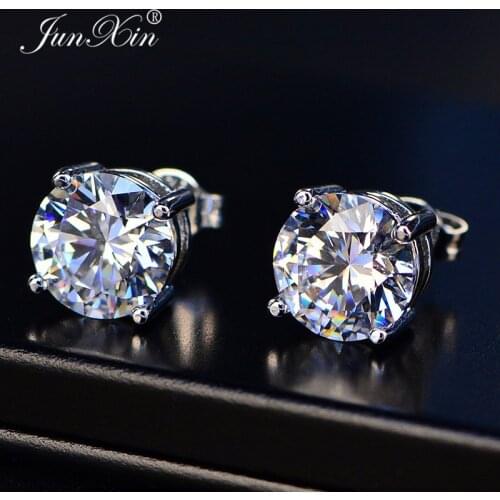 JUNXIN Luxury Female White Round Stud Earring 100% Real Silver Color Earrings For Women New Fashion Double Earrings
