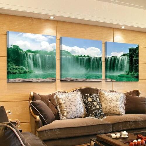 Printed Painting modern home decorative Painting Waterfall Painting on canvas 3 Panel Wall art With Framed W0121