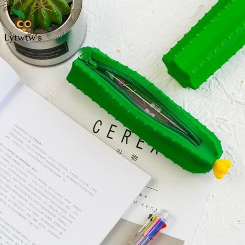 1 Pcs Lytwtws Kawaii Pencil Case Cactus silicone Gift School Pencil Box Pencil Bag School Supplies Case Stationery