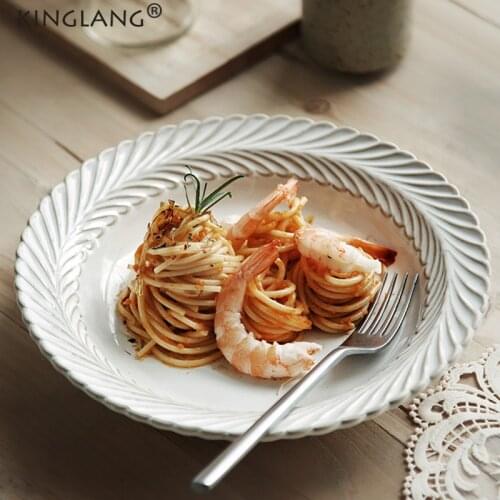 KINGLANG Kitchen Plate Soup Plate Ceramic Western Flat Steak Plate Pasta Dish Leaf Shape Plates