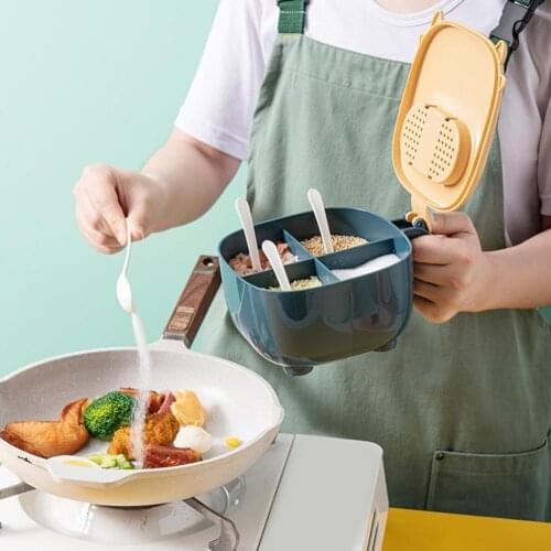 Seasoning Box Eco-friendly Cartoon Style Plastic 4 Grids Salt Organizer Box for Home Seasoning box four grid salt jar