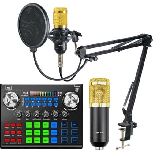 Sound Card Live Show N1 Sound Card Audio Set BM 800 Microphone Sound Card Bluetooth Function for Computer Mobile Phone Tiktok
