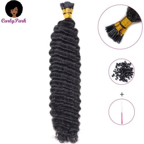 CURLYPARK Natural Hair Extensions Deep Curly Pre-Bonded Hair I Tip Hair Extensions 100% Human Hair for Black Women