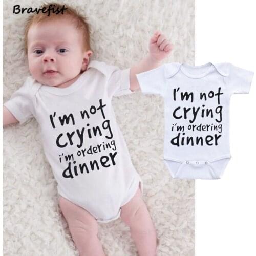 Novelty Newborn Bodysuits I Am Not Crying Letters Print Kids Jumpsuits Sunsuits Summer Clothes For Children Boys Girls Outfits