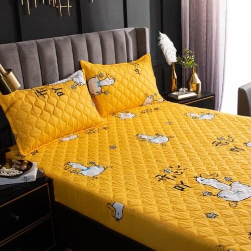 Luxury Large Quilted Waterproof Mattress Cover fully cotton fabric printed Mattress Protector Soft Pad for Bed home decor