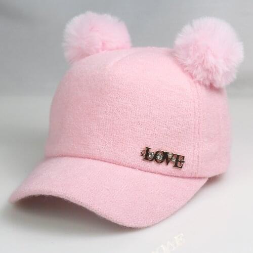 Autumn Spring 2-8years Kids Pom Pom Baseball Cap with Rhinestone Words Love Girls Boys Cap Cute Style Pink Grey Black