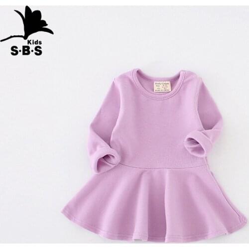 Autumn New Arrival Girls Dress with 100% Cotton Long Sleeved Pure Color Dress for 1-4 Years Baby Girls Children Casual Dress