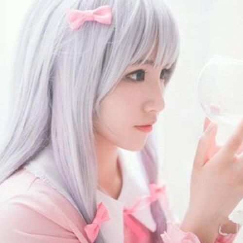 Eromanga Sensei Izumi Sagiri Anime Game Cosplay Wig Long Gray Gradient Tail Gradient Wig Halloween COS Role Play Wig Fake Hair