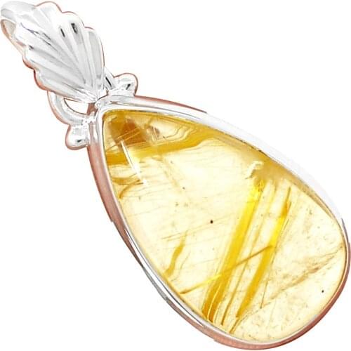 Genuine GOLDEN RUTILE Pendant 925 Sterling Silver, 36 mm, MHBAP5995