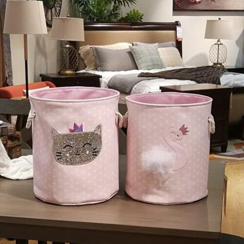 Practical Dirty Laundry Basket Pink Swan Organizer Basket Drawstring Storage Baskets for Toys Books D35XH40cm