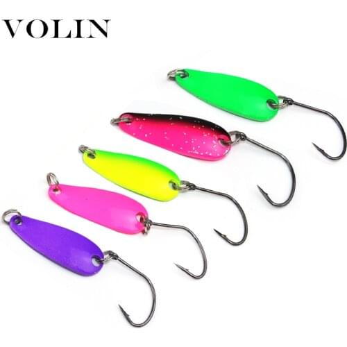 Volin NEW 5pcs 2.5g Double Color Spoon Metal Lure with Sharp Single Hook Colorful Spoon Bait Fishing Lure Trout Fishing Lure