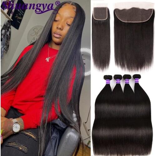 Straight Hair 3 Bundles With Frontal 13*4 Lace Frontal With Peruvian Pre-pluck Straight Human Hair Bundles With Frontal MissCara