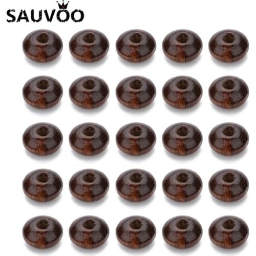 SAUVOO 200pc Natural Wooden Beads Deep Brown Color African Wood Beads Spacer Flat Abacus Beads wood for Jewelry Makings F7504