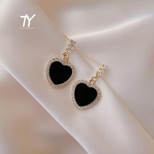 2021 New Classic Black Peach Heart Love Pendant Dangle Earrings For Woman Fashion Korean Jewelry Party Luxury Zircon Earrings