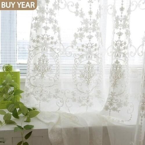 European Style Curtains for Living Dining Room Bedroom Embroidered Tulle Curtains Transparent White Tulle Curtains for Kitchen