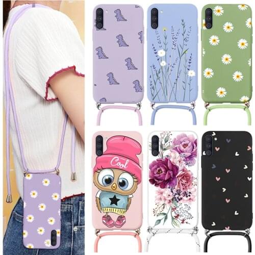 For Samsung Galaxy A11 M11 Case Chain Necklace Strap Cord Lanyard Silicone Flower Fundas For Samsung GalaxyA11 GalaxyM11 Coque