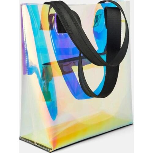 Womens Tote Bag Holographic Transparent Bag in Bag Composite Clutch Color Chaning Organizer Laser Shoulder Bag Rainbow Handbag