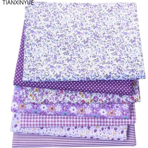 TIANXINYUE 7 pcs/lot Purple color fabric 100% Cotton Fabric for Sewing Patchwork Kids Bags Baby toy DIY Fabric