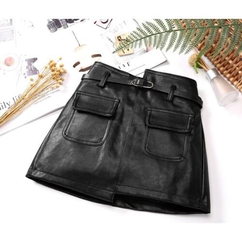 Faux Leather Skirts for Kid Girls Spring Thin PU Leather Skirt Bottom Children Girl Casual Solid Straight Skirt with Sashes