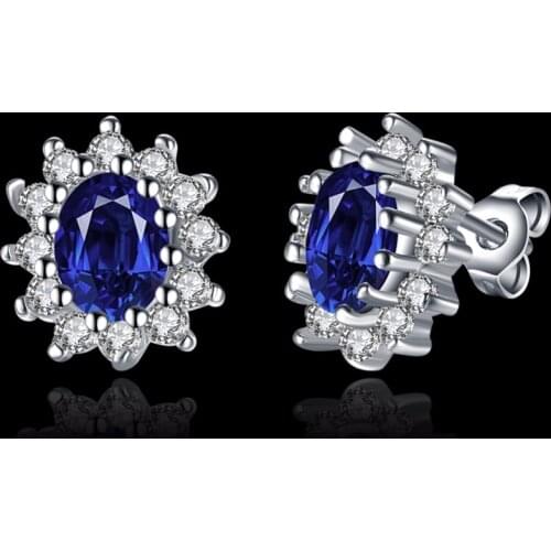 High Quality Fine Jewelry 925 Sterling Silver Sapphire Wedding Stud Earrings For Women Brincos Bijoux