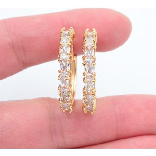 Gold Color Women Stylish White Clear Cubic Zirconia CZ Huggie Hoop Earrings