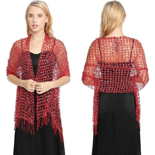 Women evening dresses Sequins shawls and wraps bride bridesmaid wedding tassels shawl ladies party cape scarf foulard femme