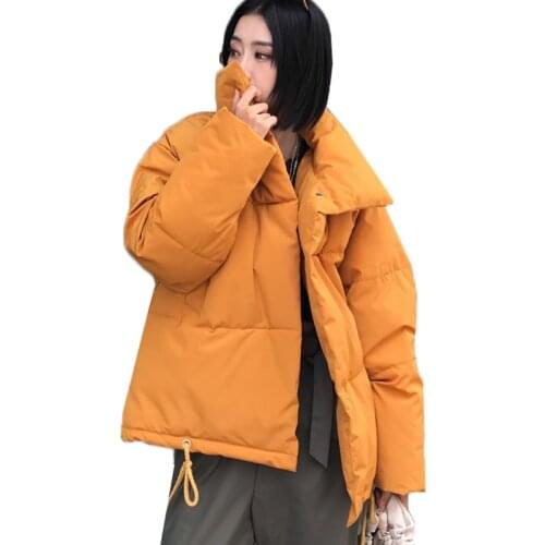 Winter Women Jacket New Solid Stand Collar Loose Warm Short Outerwear Cotton Padded Parkas Coat Casual Women Tops Basic Coats950