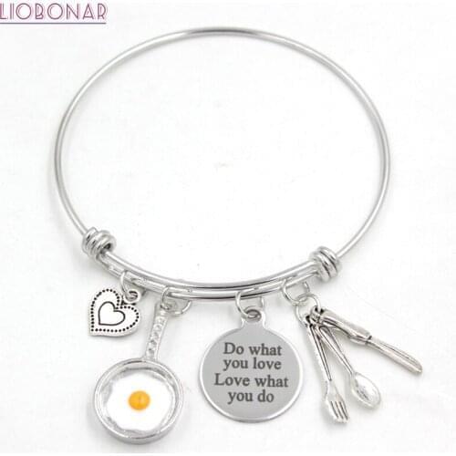 10PCS Stainless Steel Bangle Bracelet Fried Egg Bangle Frying Egg Pan Charm Bracelets chef gifts for women jewelry pulsera
