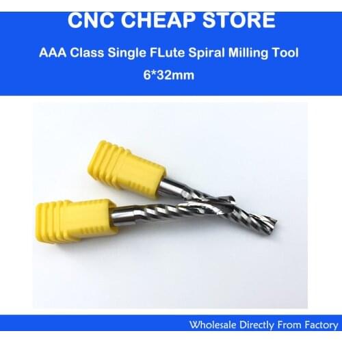2pc AAA Grade One Flute Single flute Carbide Mill Spiral Wood Acrylic CNC Router Bits Cutting Tools CNC Machine Engraving 6*32mm