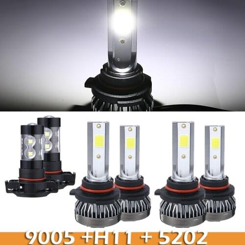 6pcs/set 12/24V Car Auto 9005 H11 5202 LED Headlight Fog Light 6000K White 360 degree Lamp Blub Parts Accessories