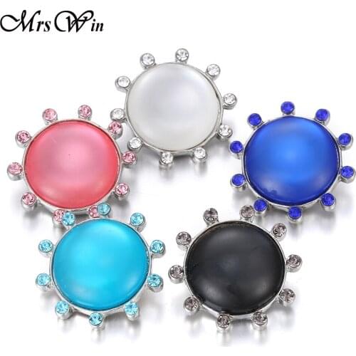 6pcs/lot New Snap Button Jewelry Cat Eyes Stone Flower 18mm Metal Snap Buttons Fit Leather Metal Snap Bracelet Bangle