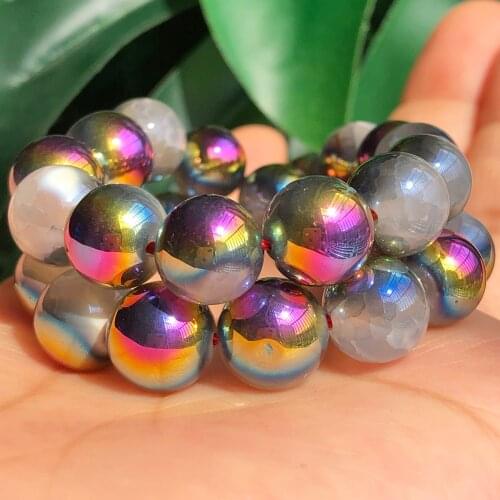 Natural White Cracked Dragon Fire Agates Purple Green Metallic Coated Plated Beads Loose Bead for DIY Jewelry Making Bracelets