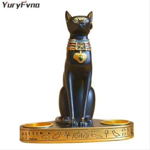 YuryFvna Egyptian cat candlestick resin statue statue decoration retro cat goddess statue home office garden decoration gift