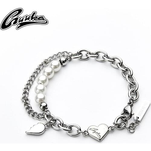 Guka fashion brand hip hop couple Pearl Bracelet love Shaped Pendant