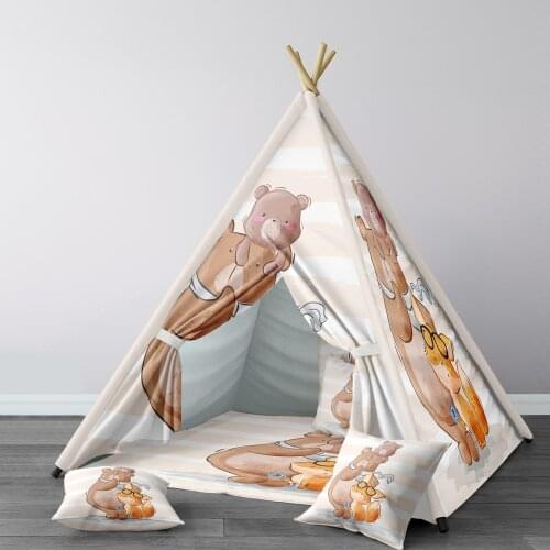 Play Tent for Kids Wigwam Portable Indoor Playground Tents Children Bedrooms Beige Bear Fox Model 238