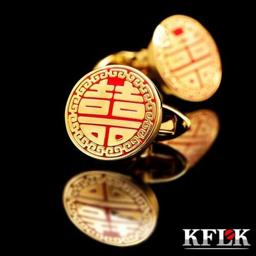 KFLK 2020 Luxury shirt cufflinks for mens Brand cuff buttons Gold cuff link High Quality Red abotoaduras Chinese style Jewelry