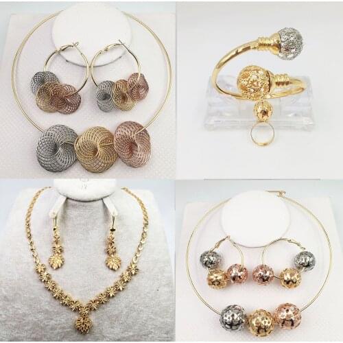 Occident Four-Piece 24K Gold Alloy Jewelry Set Necklace Bracelet Ring Earring Four-piece Set