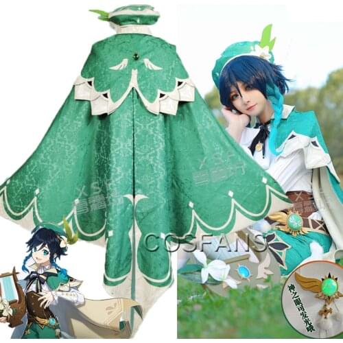 Hot Game Genshin Impact Cosplay Costume Venti Costumes Genshin Impact Ven Ti Halloween Carnival Clothing Set cloak Full set wig
