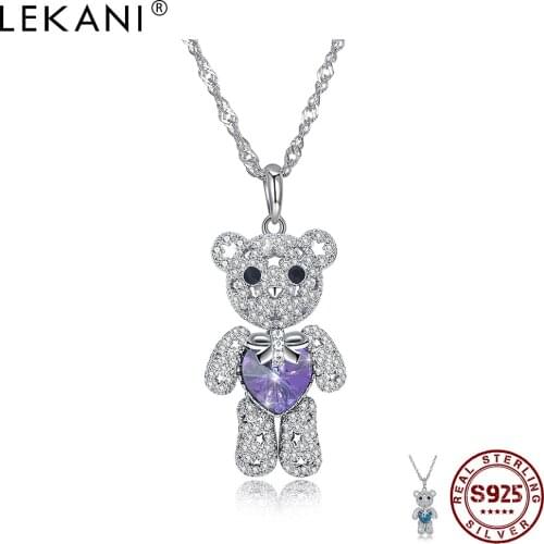 LEKANI Lucky Bear Sterling Silver Embellished With Crystals From Austria Necklace Cute Animal Pendant Women Fine Jewelry