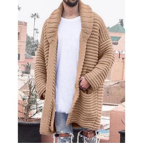 2020 Men Turn-Down Collar Cardigan Autumn Winter Soft Pocket Solid Warm Mid-Length Jacket Knitted Casual Male Sweater Pull Homme